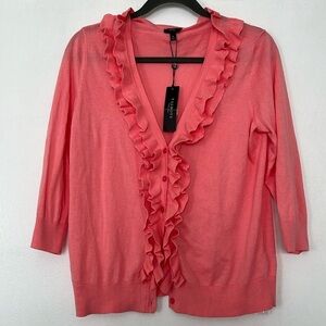 Talbots Petites Ruffle  Pink Cardigan  Sweater